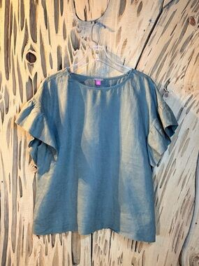 Vince Camuto Dark Olive 100% Linen Ruffle Sleeve Top Blouse XL
4520004D